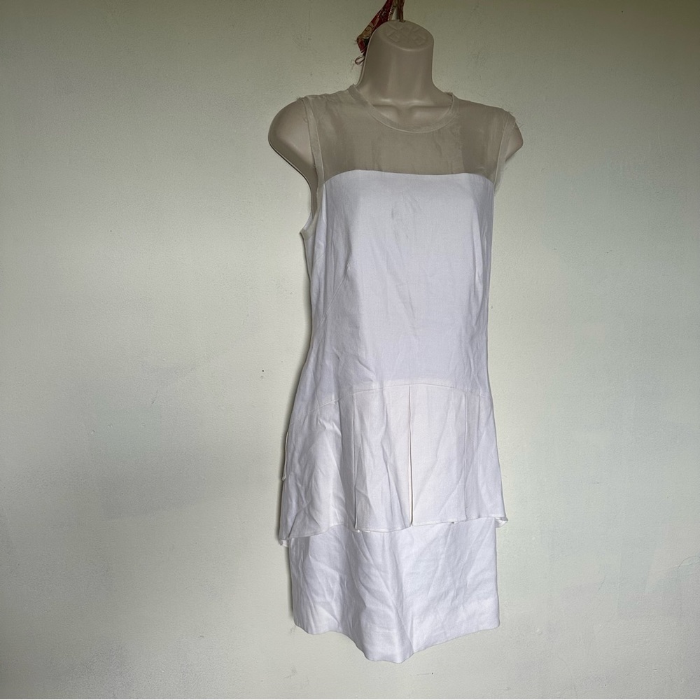 Nicole Miller White Layered Mini Dress with Sheer Nude Yoke